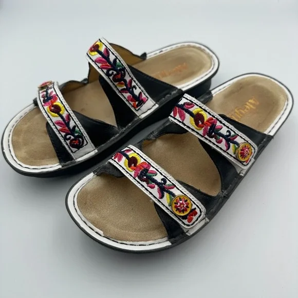 Alegria Floral Embroidered Clara Slides Sandals EU 38 US 7.5 Leather Slip Ons - Picture 4 of 16